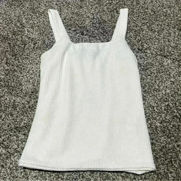 Lulus Tank Top Womens M White Fuzzy Ribbed Square Neck - Picture 1 of 8